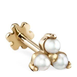Maria Tash Pearl Trinity Threaded Stud Earring 14K yellow gold piercing